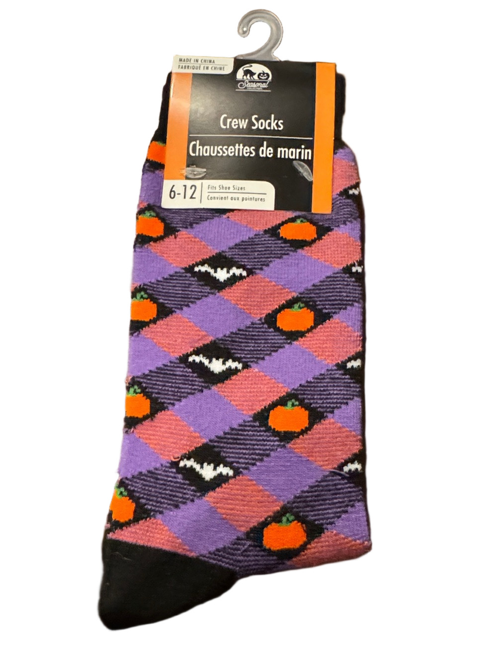 Argyle Pumpkin Crew Socks in Purple & Orange Fun for Halloween 6-12 unisex